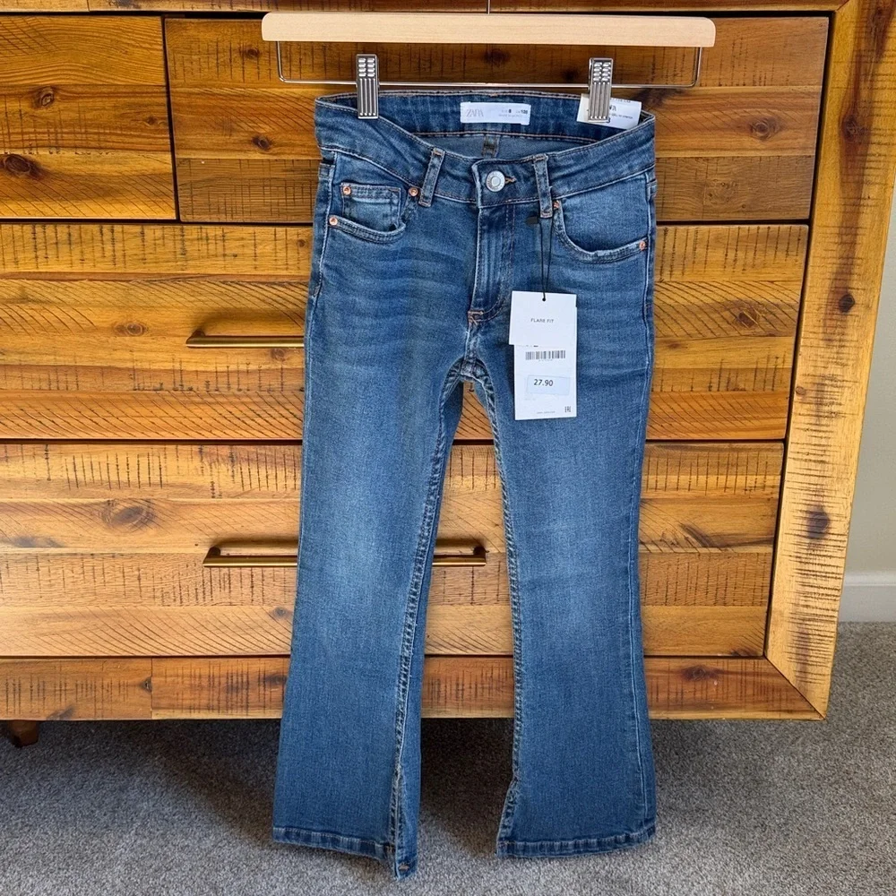 NWT Zara Girls Classic Blue Denim Jeans Flare Fit